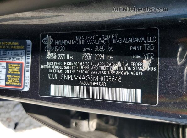 5NPLM4AG3MH003648 2021 HYUNDAI ELANTRA Gray Շարժիչի բաժամունքի տեսք