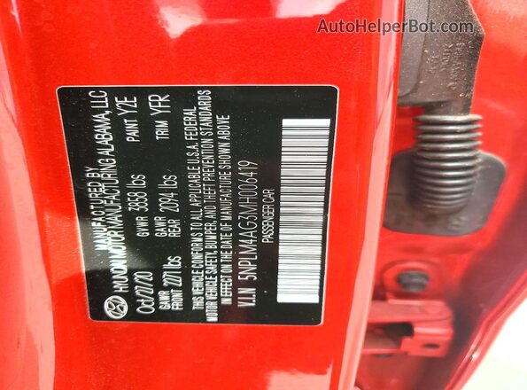 5NPLM4AG3MH006419 2021 HYUNDAI ELANTRA Red Widok naklejki z numerem VIN