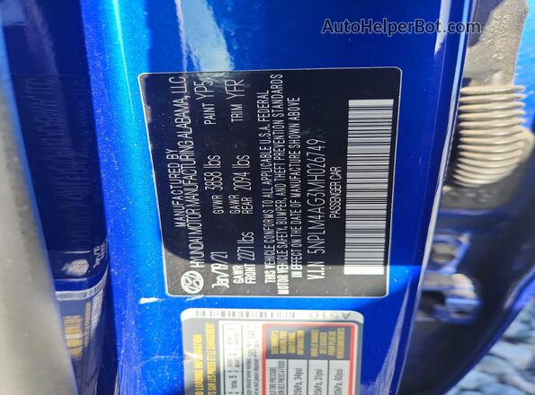 5NPLM4AG3MH026749 2021 HYUNDAI ELANTRA Blue Շարժիչի բաժամունքի տեսք