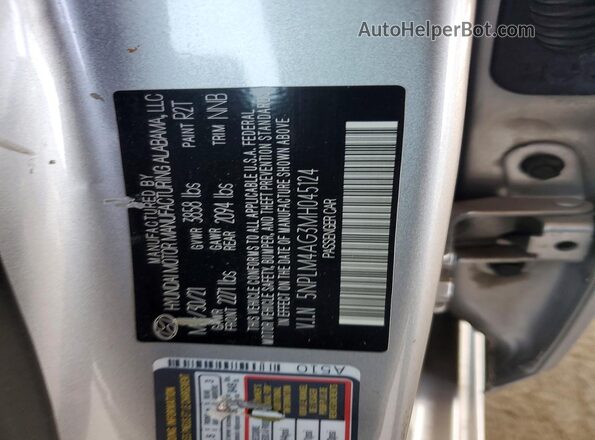 5NPLM4AG3MH045124 2021 HYUNDAI ELANTRA Silver Vista de la etiqueta del VIN