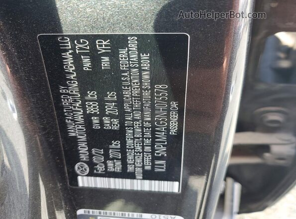 5NPLM4AG3NH075578 2022 HYUNDAI ELANTRA Charcoal VIN sticker view