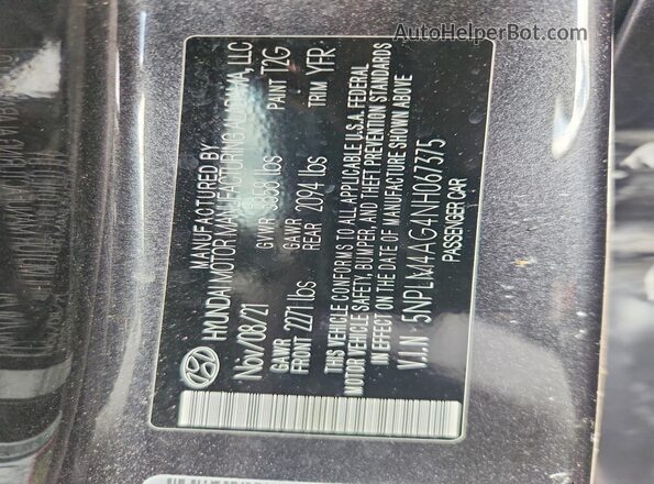 5NPLM4AG4NH067375 2022 HYUNDAI ELANTRA Gray ძრავის განყოფილების ხედი