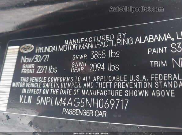 5NPLM4AG5NH069717 2022 HYUNDAI ELANTRA Black ძრავის განყოფილების ხედი