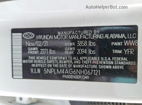 5NPLM4AG6NH067121 2022 HYUNDAI ELANTRA White Вид підкапотного простору