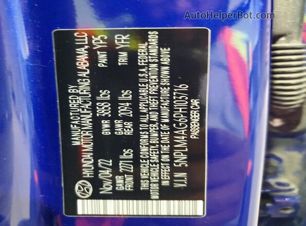 5NPLM4AG6PH103716 2023 HYUNDAI ELANTRA Синий Вид наклейки с VIN-кодом