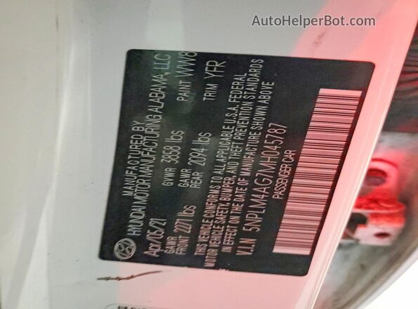 5NPLM4AG7MH045787 2021 HYUNDAI ELANTRA White Շարժիչի բաժամունքի տեսք