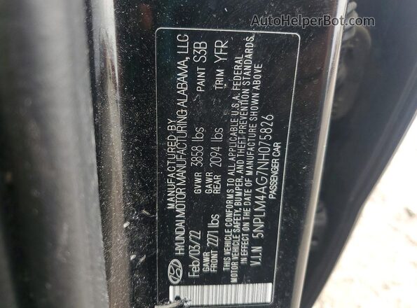 5NPLM4AG7NH075826 2022 HYUNDAI ELANTRA Black Engine compartment view
