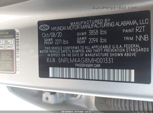 5NPLM4AG8MH001331 2021 HYUNDAI ELANTRA Silver Շարժիչի բաժամունքի տեսք