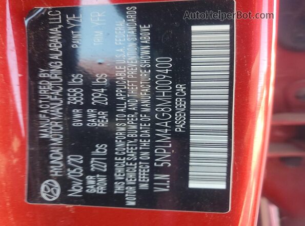 5NPLM4AG8MH009400 2021 HYUNDAI ELANTRA Red Շարժիչի բաժամունքի տեսք