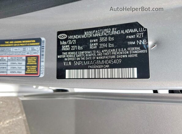 5NPLM4AG8MH045409 2021 HYUNDAI ELANTRA Silver Engine compartment view