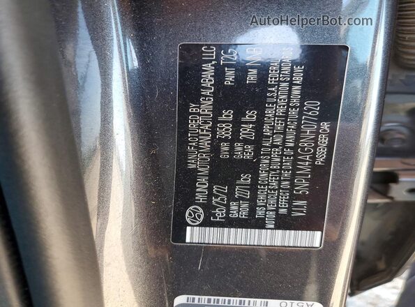 5NPLM4AG8NH077620 2022 HYUNDAI ELANTRA Black VIN sticker view