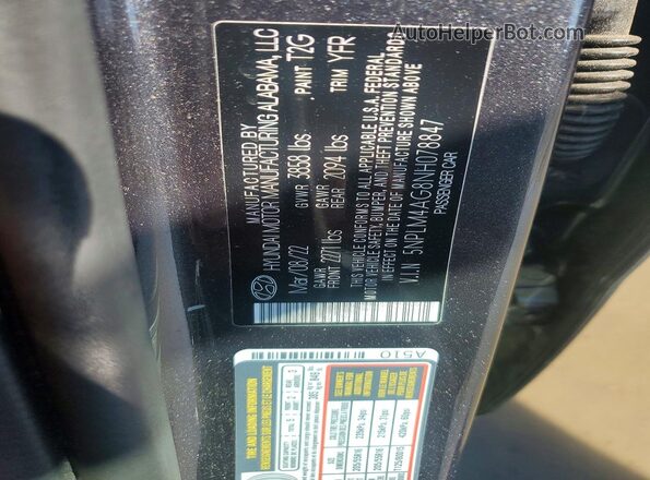 5NPLM4AG8NH078847 2022 HYUNDAI ELANTRA Charcoal VIN կոդի պիտակի տեսք