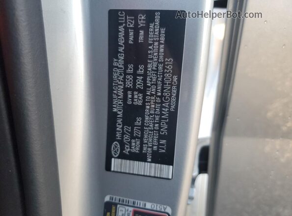 5NPLM4AG8NH083613 2022 HYUNDAI ELANTRA Серебряный Вид подкапотного пространства