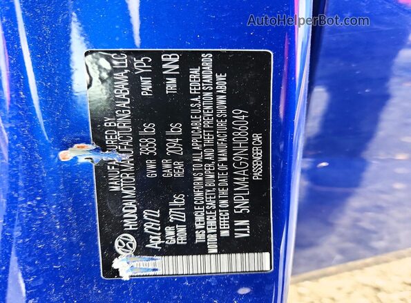 5NPLM4AG9NH086049 2022 HYUNDAI ELANTRA Blue Widok komory silnika