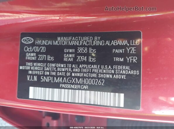 5NPLM4AGXMH000262 2021 HYUNDAI ELANTRA Red ძრავის განყოფილების ხედი