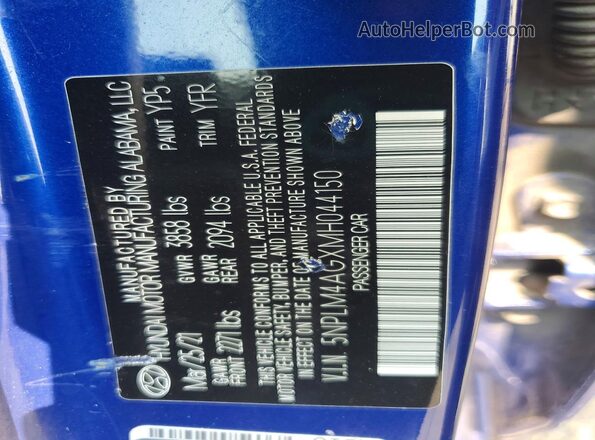 5NPLM4AGXMH044150 2021 HYUNDAI ELANTRA Blue ძრავის განყოფილების ხედი
