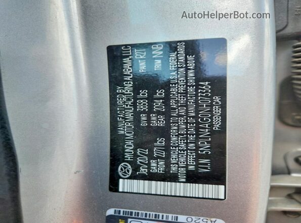 5NPLN4AG0NH073364 2022 HYUNDAI ELANTRA Silver Вид підкапотного простору