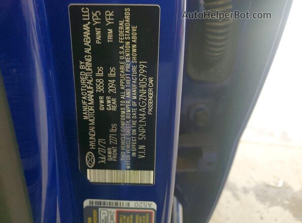 5NPLN4AG2NH057991 2022 HYUNDAI ELANTRA Blue Widok naklejki z numerem VIN