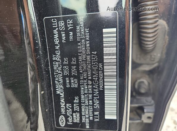 5NPLN4AG4MH031374 2021 HYUNDAI ELANTRA Black Widok naklejki z numerem VIN