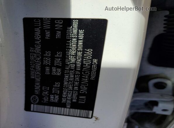 5NPLN4AG7NH076066 2022 HYUNDAI ELANTRA White Engine compartment view