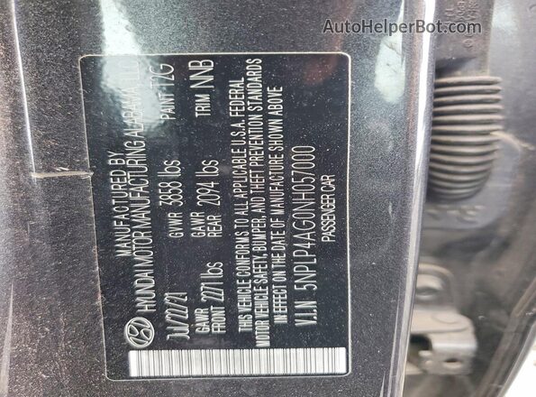 5NPLP4AG0NH057000 2022 HYUNDAI ELANTRA Gray Շարժիչի բաժամունքի տեսք
