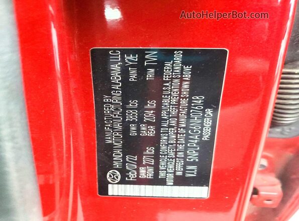 5NPLP4AG6NH076148 2022 HYUNDAI ELANTRA Red Вид підкапотного простору