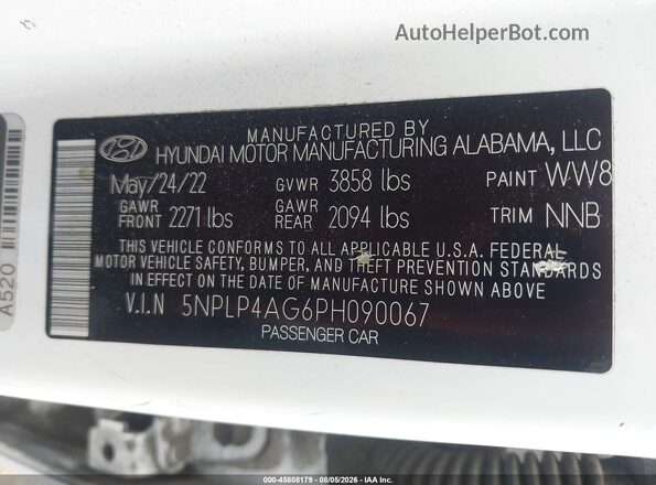 5NPLP4AG6PH090067 2023 HYUNDAI ELANTRA White Вид підкапотного простору