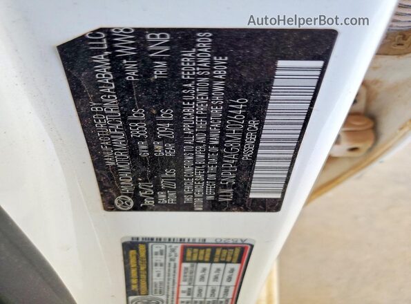 5NPLP4AG8MH026446 2021 HYUNDAI ELANTRA White VIN კოდის სტიკერის ხედი
