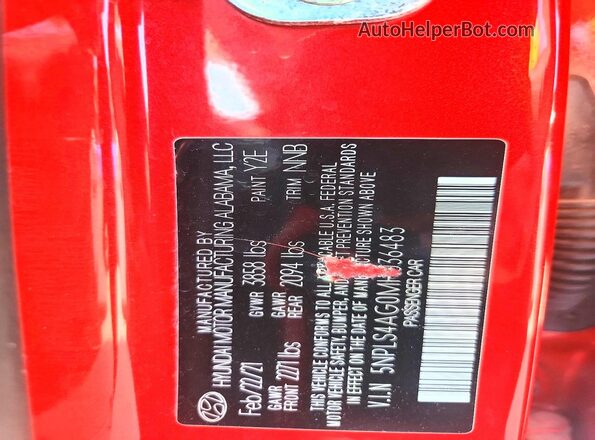 5NPLS4AG0MH036483 2021 HYUNDAI ELANTRA Red ძრავის განყოფილების ხედი