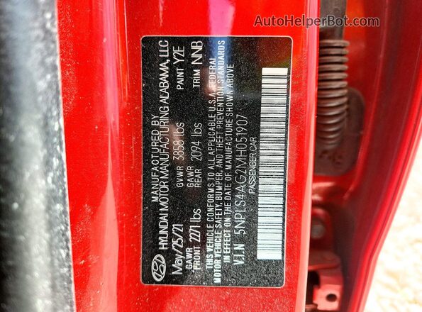 5NPLS4AG2MH051907 2021 HYUNDAI ELANTRA Red Engine compartment view