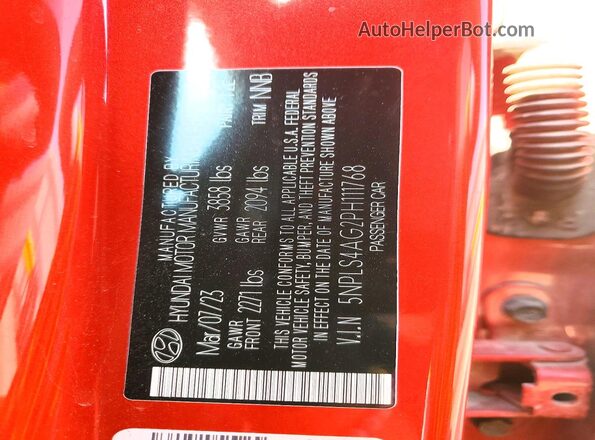 5NPLS4AG2PH111768 2023 HYUNDAI ELANTRA Красный Вид подкапотного пространства