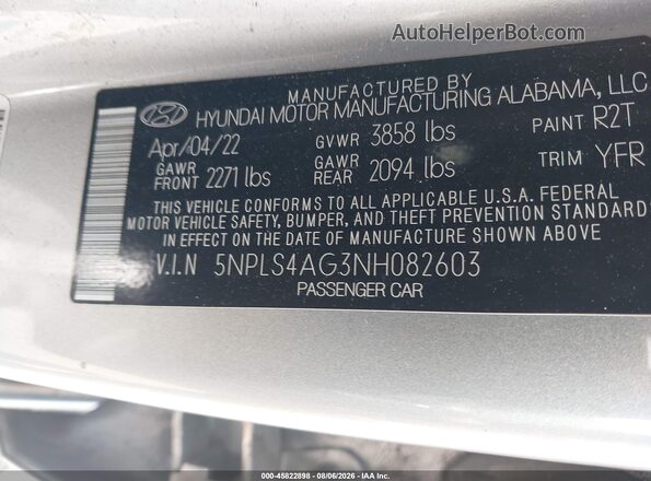 5NPLS4AG3NH082603 2022 HYUNDAI ELANTRA Silver Widok komory silnika