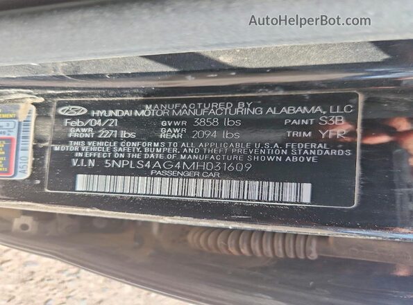 5NPLS4AG4MH031609 2021 HYUNDAI ELANTRA Black ძრავის განყოფილების ხედი