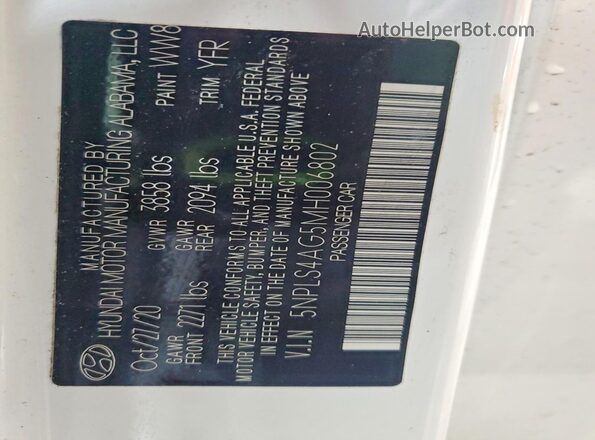5NPLS4AG5MH006802 2021 HYUNDAI ELANTRA White Vista del compartimento del motor