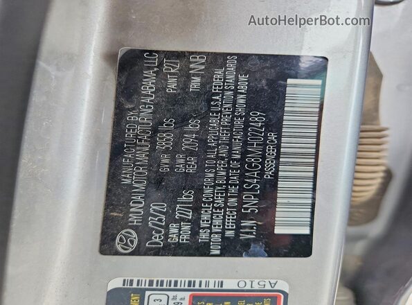 5NPLS4AG8MH022489 2021 HYUNDAI ELANTRA Silver VIN կոդի պիտակի տեսք