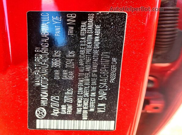 5NPLS4AG8PH117171 2023 HYUNDAI ELANTRA Red Շարժիչի բաժամունքի տեսք