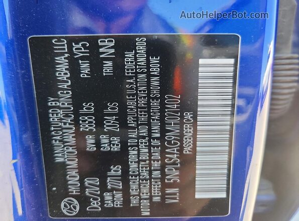 5NPLS4AG9MH021402 2021 HYUNDAI ELANTRA Blue ძრავის განყოფილების ხედი