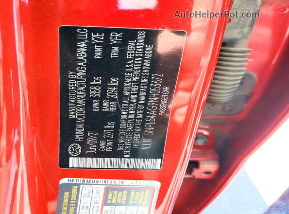 5NPLS4AG9NH053672 2022 HYUNDAI ELANTRA Red Widok naklejki z numerem VIN