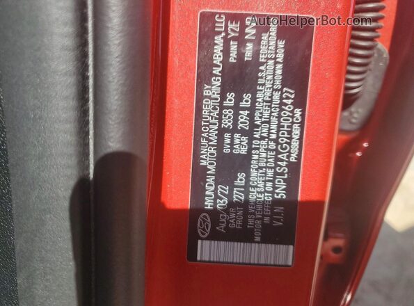 5NPLS4AG9PH096427 2023 HYUNDAI ELANTRA Red Vista del compartimento del motor