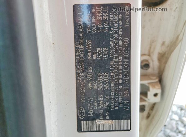5NTJADAEXNH023980 2022 HYUNDAI SANTA Белый Вид подкапотного пространства