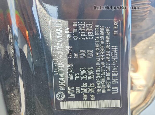 5NTJB4AE7NH033444 2022 HYUNDAI SANTA Black ძრავის განყოფილების ხედი