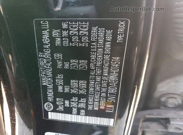 5NTJBDAE6NH014514 2022 HYUNDAI SANTA Black Вид наклейки з VIN-кодом