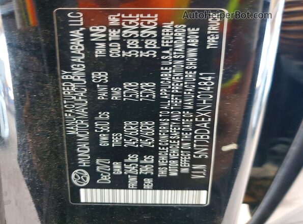 5NTJBDAEXNH014841 2022 HYUNDAI SANTA Black VIN კოდის სტიკერის ხედი