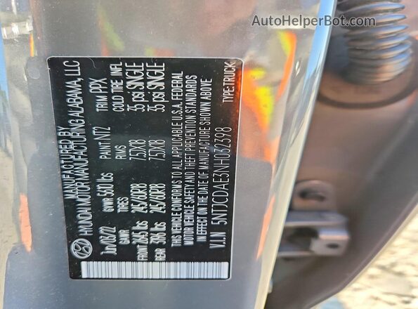 5NTJCDAE3NH032398 2022 HYUNDAI SANTA Gray Vista del compartimento del motor