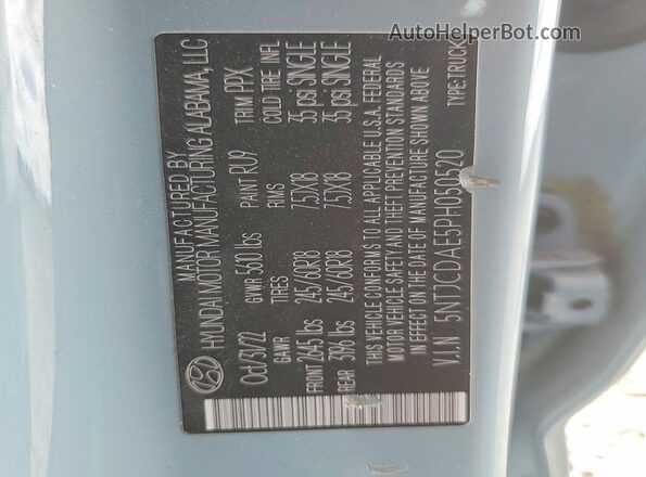 5NTJCDAE5PH050520 2023 HYUNDAI SANTA Gray Vista de la etiqueta del VIN
