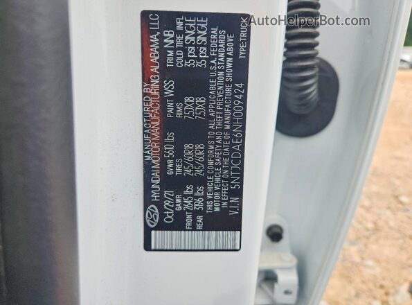 5NTJCDAE6NH009424 2022 HYUNDAI SANTA Белый Вид наклейки с VIN-кодом