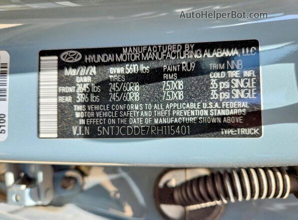 5NTJCDDE7RH115401 2024 HYUNDAI SANTA Gray VIN sticker view