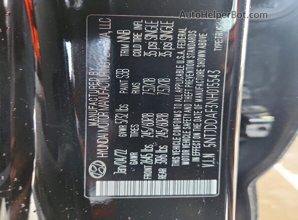 5NTJDDAF3NH015543 2022 HYUNDAI SANTA Black Вид підкапотного простору