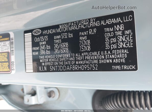 5NTJDDAF8RH095752 2024 HYUNDAI SANTA CRUZ Light Blue Widok komory silnika