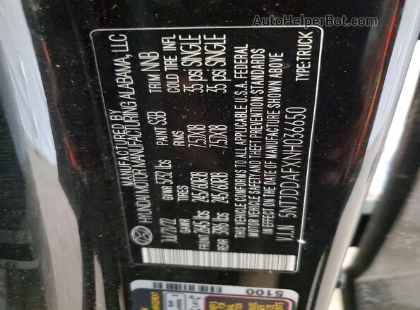 5NTJDDAFXNH036650 2022 HYUNDAI SANTA Black Engine compartment view